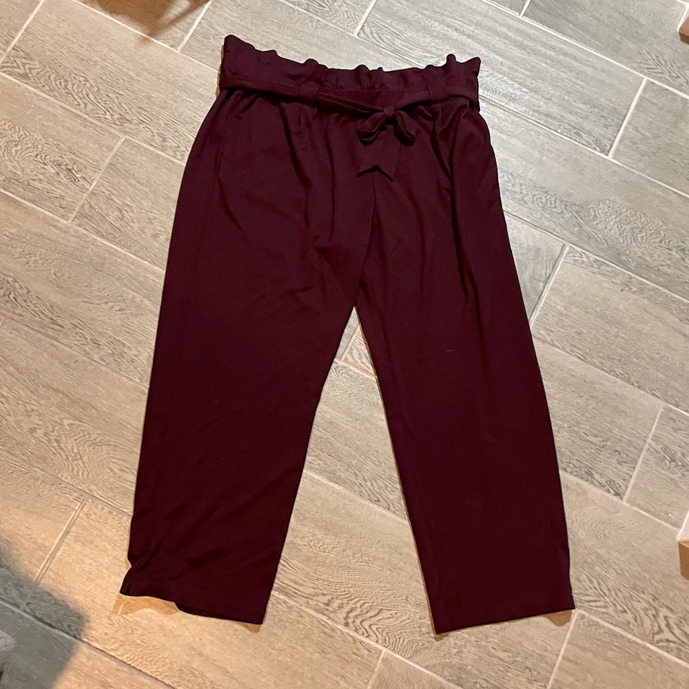 Reset By Jane Maroon Paper Bag Slim Pants